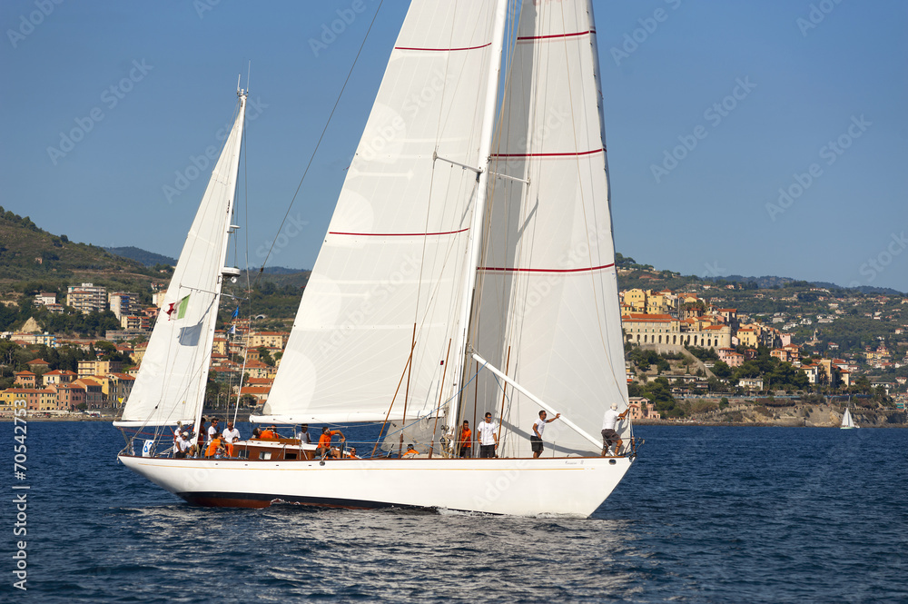 Ancient sailing boat during a regatta at the Panerai Classic Yac Ancient sailing boat during a regatta at the Panerai Classic Yac
