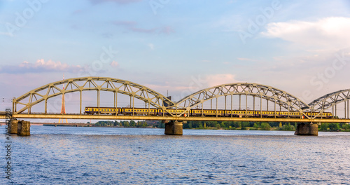 Train on a bridge in Riga, Latvia