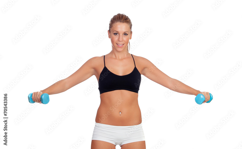 Attractive girl training with dumbbells Attractive girl training with dumbbells