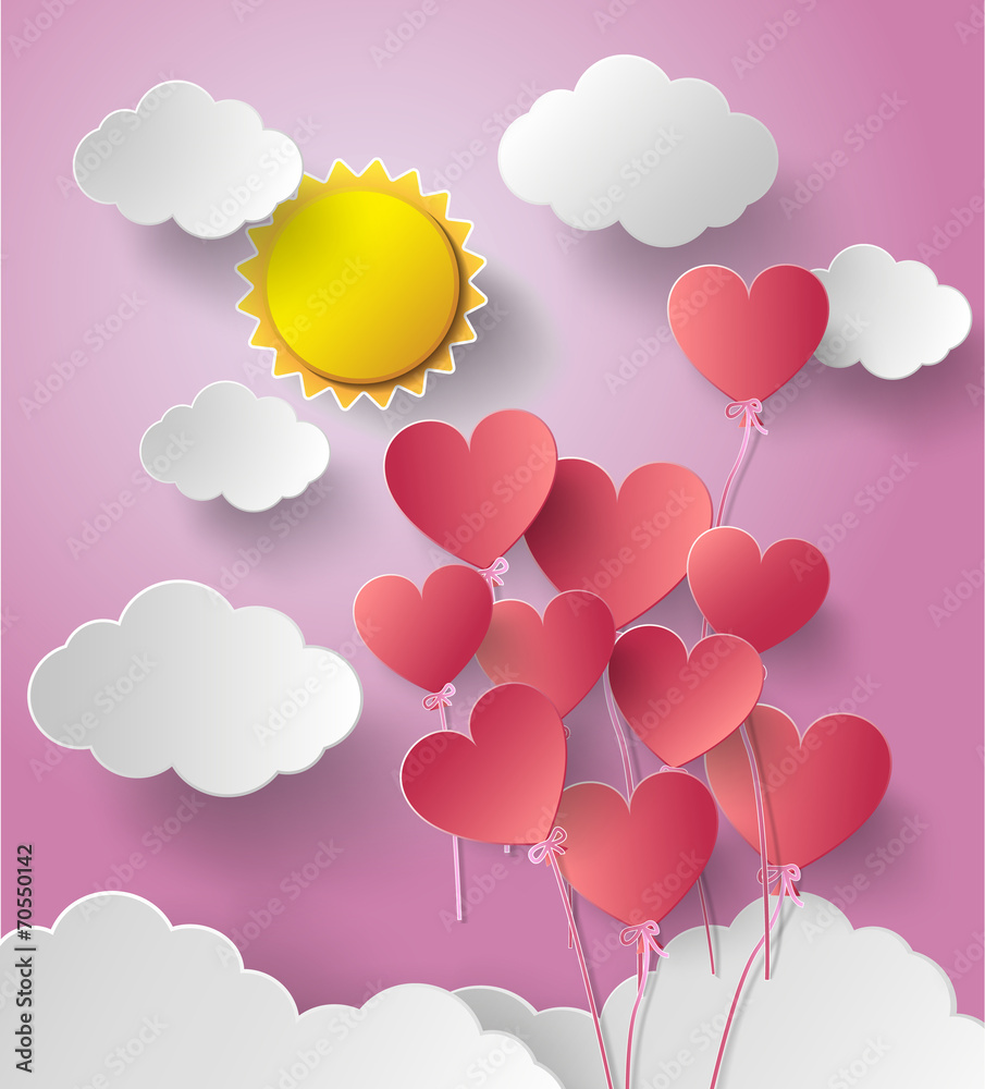 Vector illustration  sunshine with balloon heart.