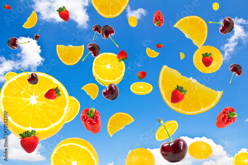 fruit on blue sky background