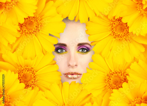 Woman beauty face with yell...