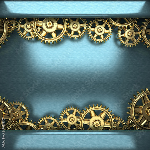 blue metal background with cogwheel gears © videodoctor