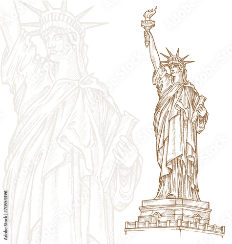 statue of liberty  hand draw on white background
