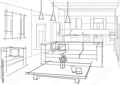 linear sketch of an interior in a flat
