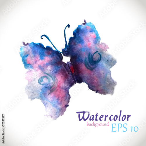 Designed watercolor butterfly. Vector isolated illustration