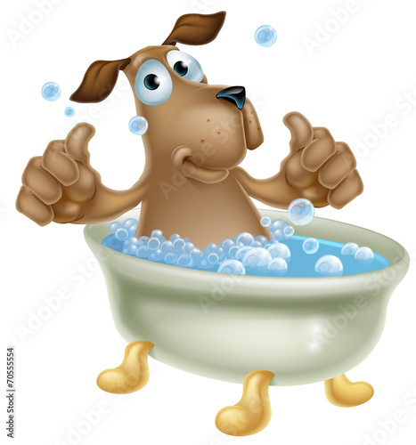 Cartoon dog in bubble bath