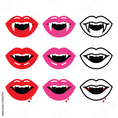 Vampire mouth, vampire teeth vector icons set