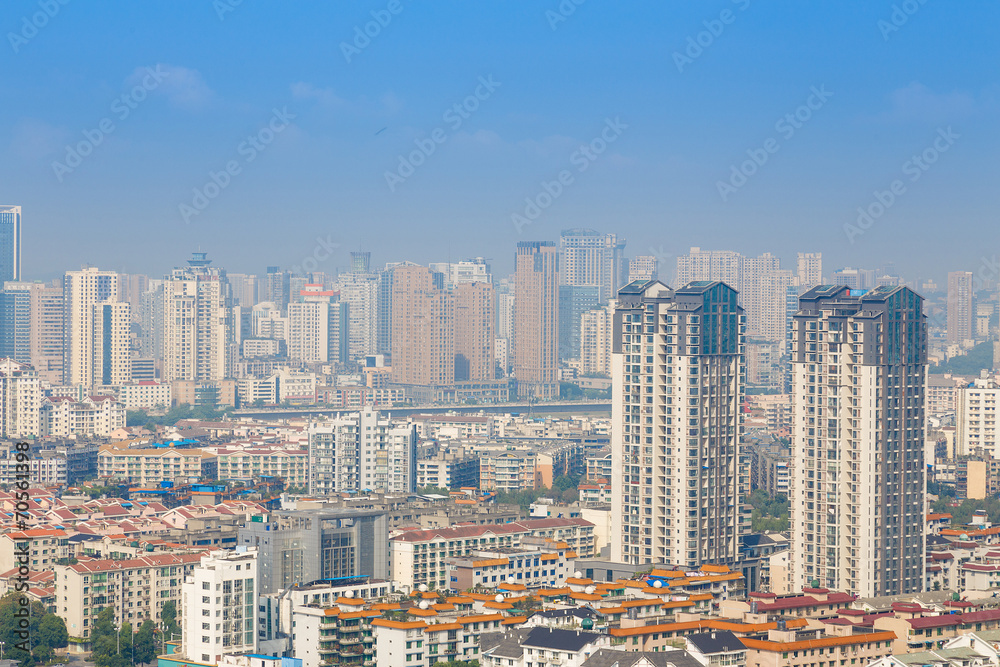 mianyang,china, city panorama  with blue sky