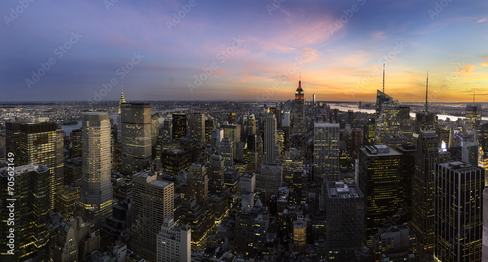 Manhattan sunset panorama, New york city