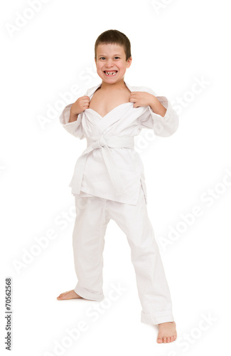 boy in white kimono posing