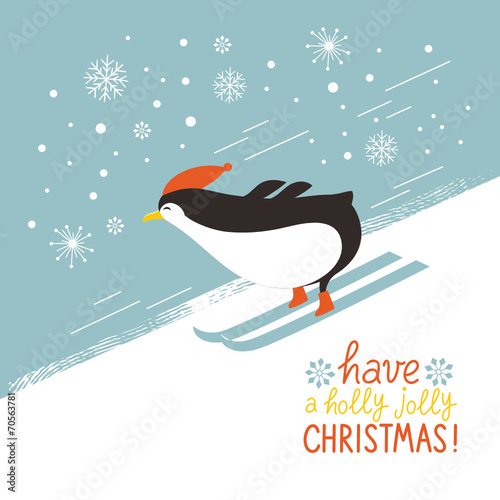 penguin skiing down a mountain slope