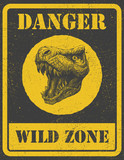 warning sign. danger signal with dinosaur. eps 8