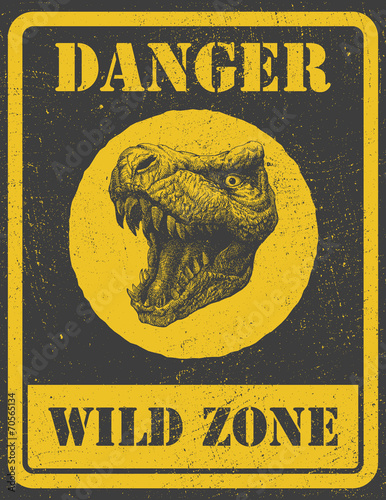 warning sign. danger signal with dinosaur. eps 8