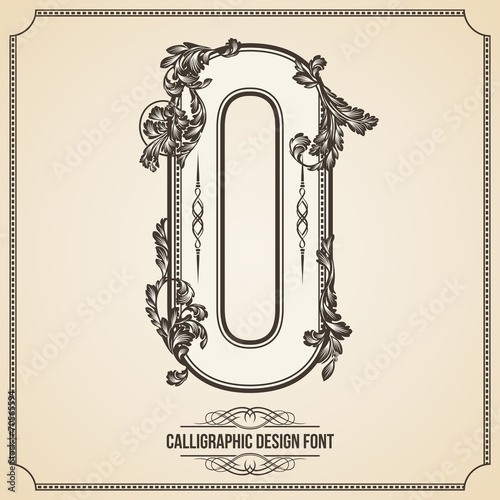 Calligraphic Font. Number 0. Vector Design Background