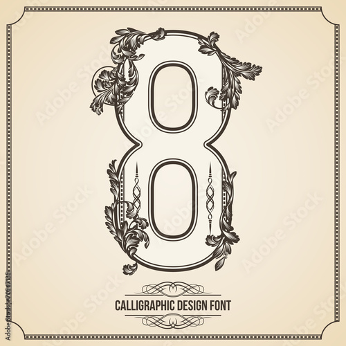 Calligraphic Font. Number 8. Vector Design Background