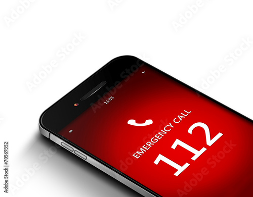 mobile phone with emergency number 112 over white