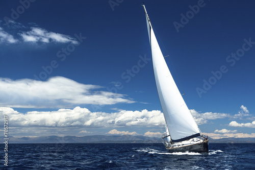 Sailing at ocean. Romantic trip luxury yacht. © De Visu
