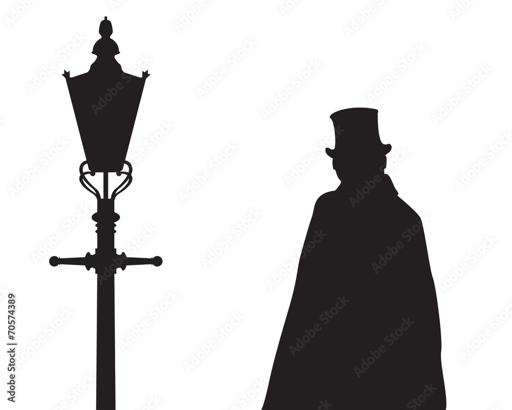 Jack The Ripper with a Street Lamp - obrazy, fototapety, plakaty 
