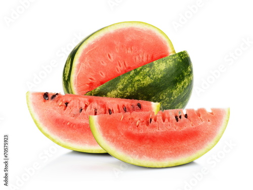 Studio shot whole and slice of watermelon isolated white