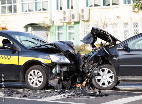 Crashed cars accident at city road