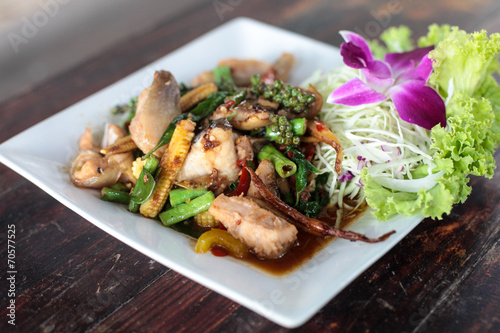 Thailand food fried pepper vegetable and fish