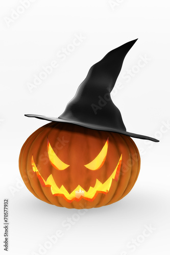 Glowing Jack O’Lantern  and witch's hat.