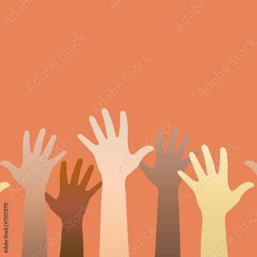 Hands raised up. Concept of volunteerism, multi-ethnicity, equal