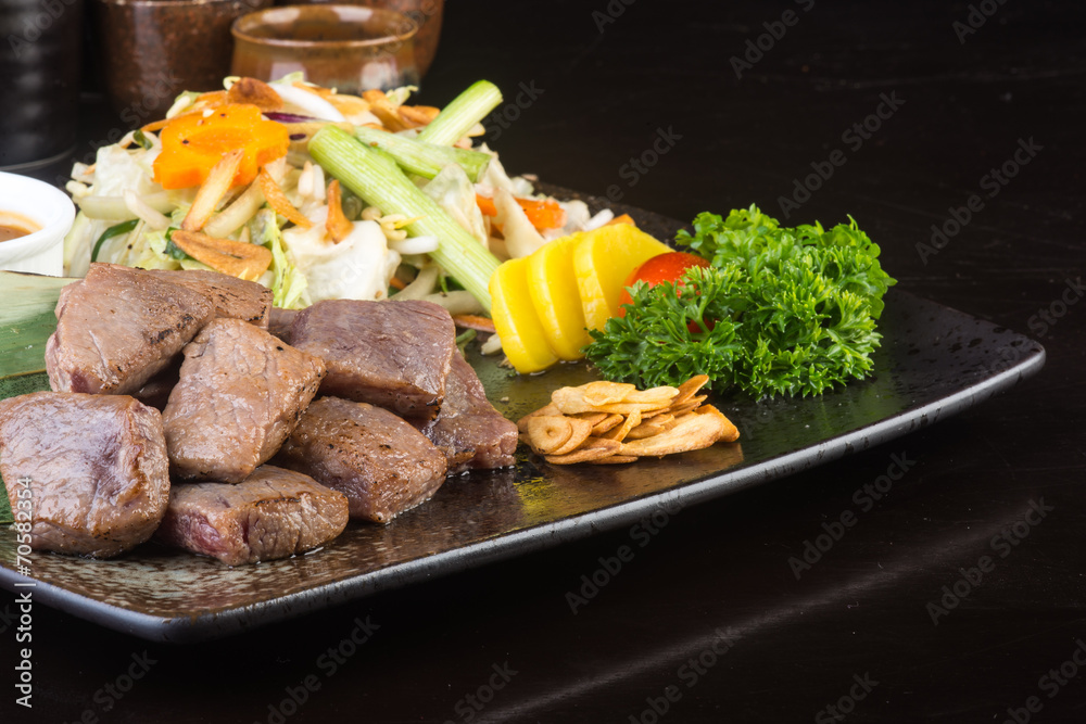 japanese cuisine. beef cube on the background japanese cuisine. beef cube on the background