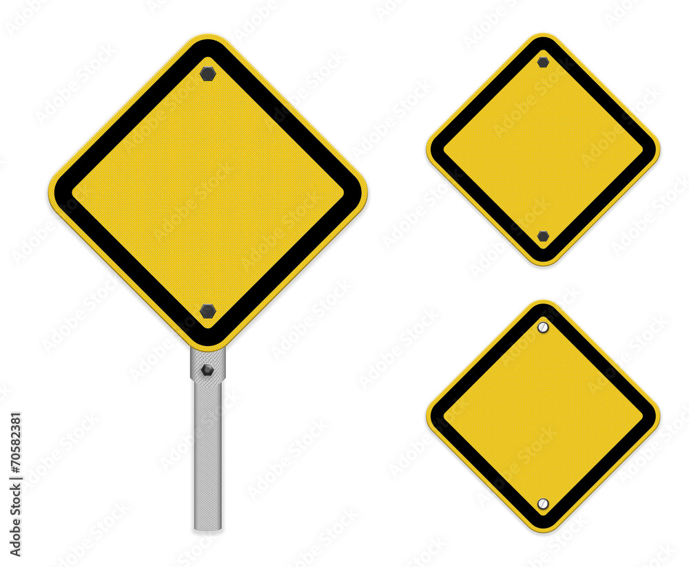 Yellow road sign isolated on white background Yellow road sign isolated on white background