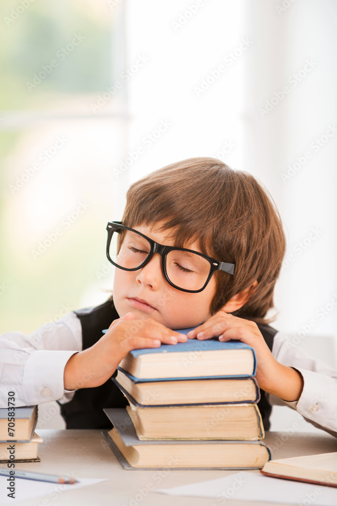 Tired schoolboy. Tired schoolboy.