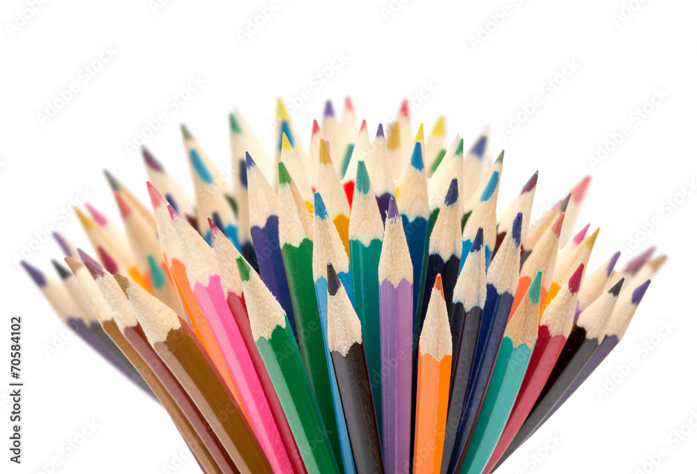 Colour pencils isolated on white background close up Colour pencils isolated on white background close up