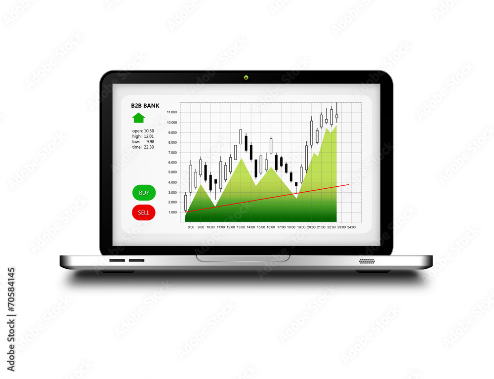 laptop with stock market chart isolated over white laptop with stock market chart isolated over white