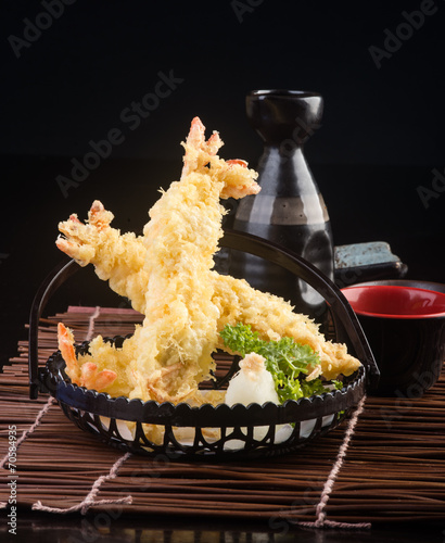 japanese cuisine. tempura prawn on the background photo