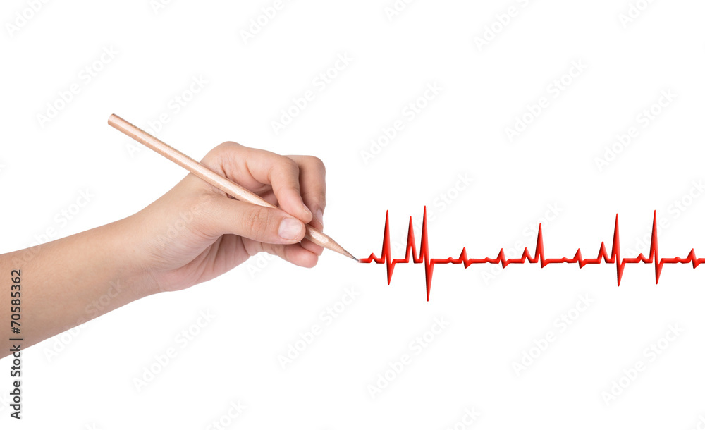 hand holding a pencil drawing chart electrocadiogram (ECG) of ra hand holding a pencil drawing chart electrocadiogram (ECG) of ra
