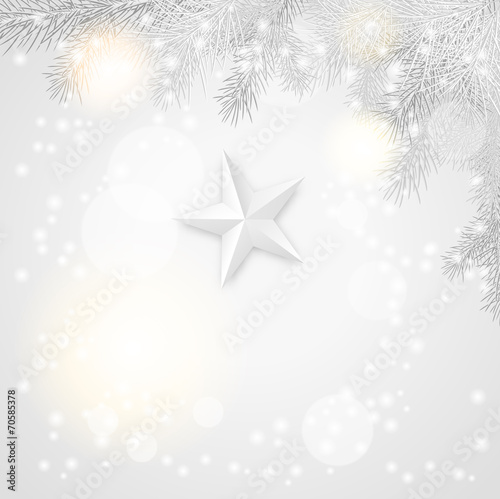 gray christmas background with branches and star