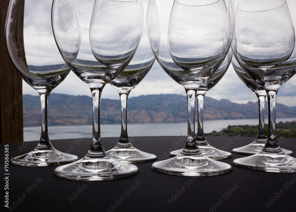 View through wineglasses. View through wineglasses.