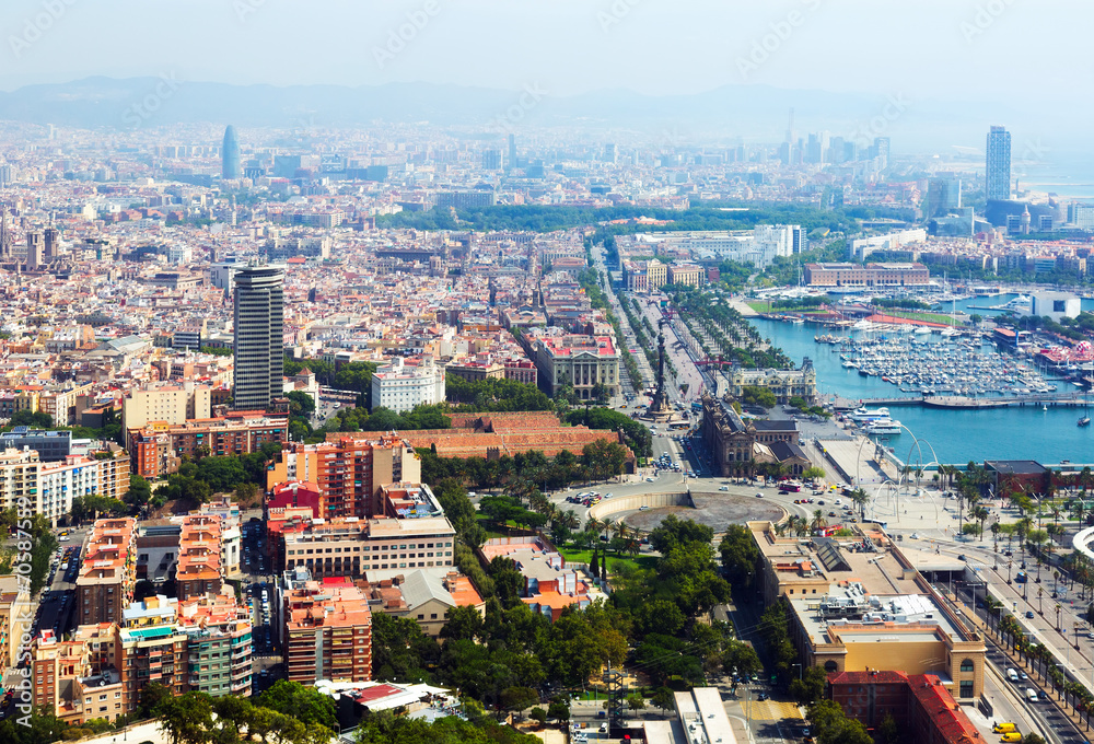  Barcelona with Port from helicopter. Catalonia