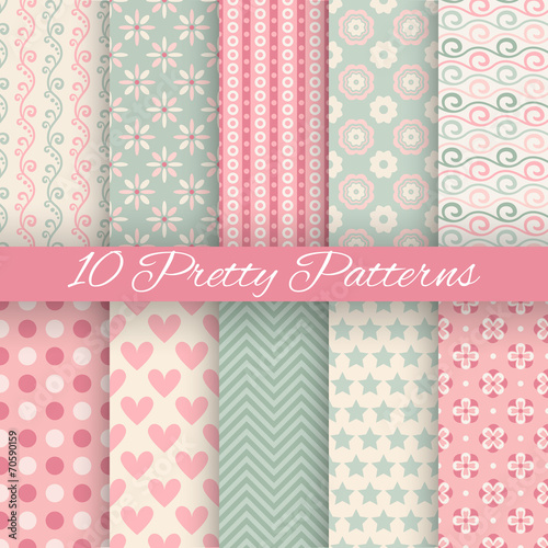 Pretty pastel vector seamless patterns (tiling, with swatch)