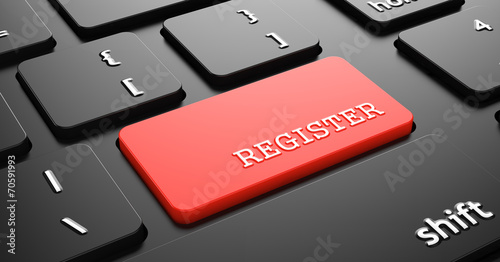 Register on Red Keyboard Button. photo
