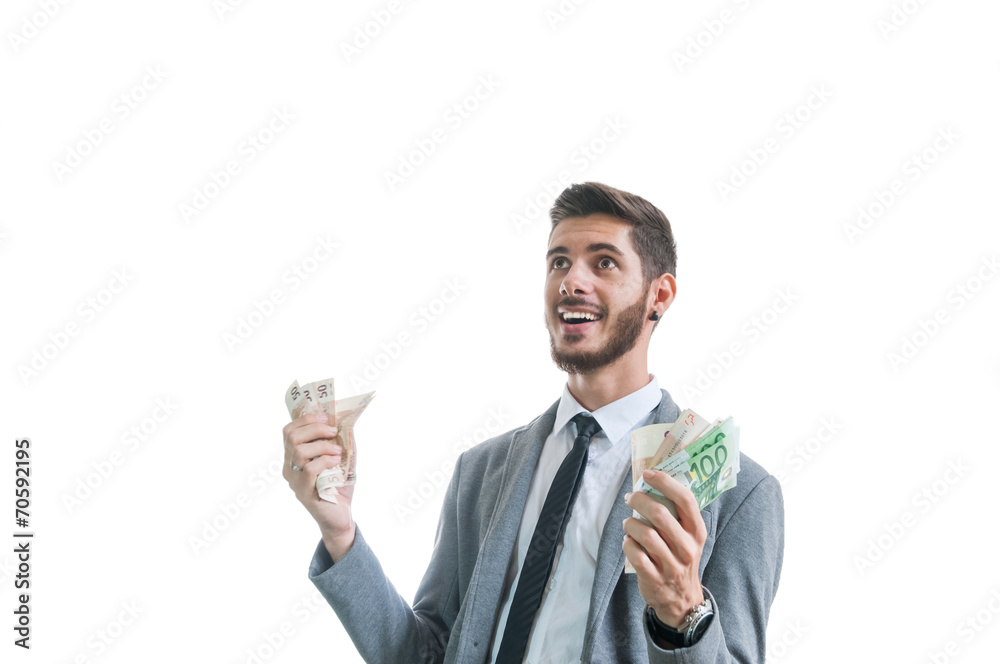 Successful and happy business man with money in his hands Successful and happy business man with money in his hands