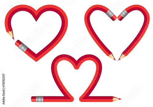 red pencil hearts, vector set