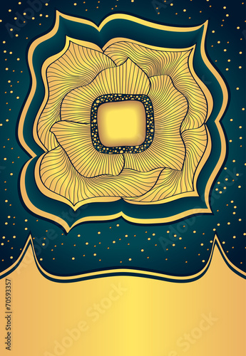 Abstract doodle  gold flower on dark  background