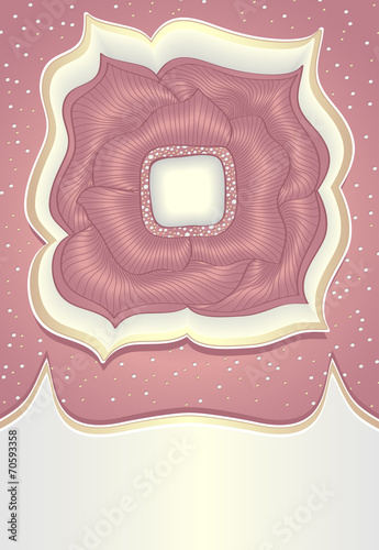 Abstract doodle  pink  flower with gold silver