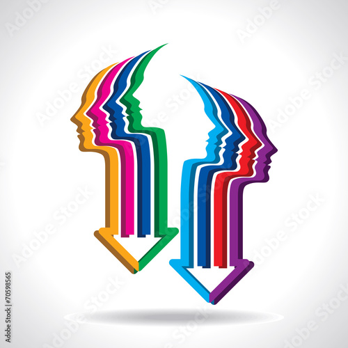 Thoughts and options. vector illustration of head with arrows