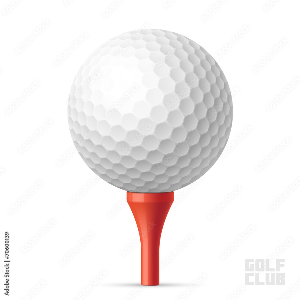 Golf ball on red tee - obrazy, fototapety, plakaty 