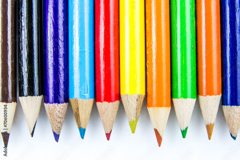 Colored pencils on white background Colored pencils on white background