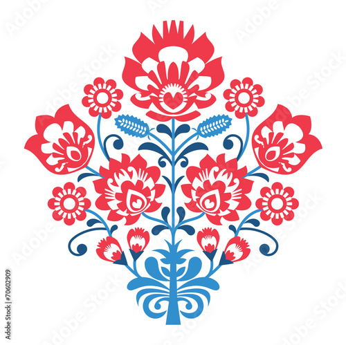 Polish Folk art pattern with flowers - wzory lowickie, wycinanka