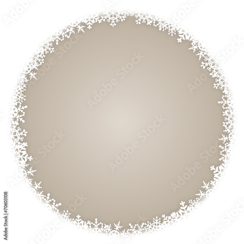 Schneeflocken-umrahmter Hintergrund, rund, Vektor, beige