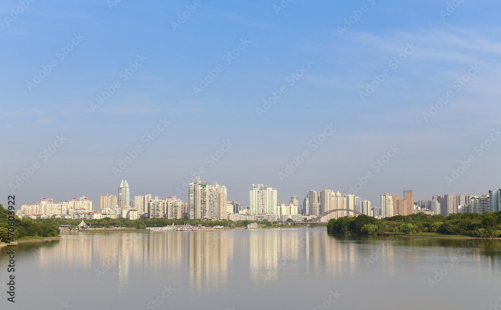 modern city near the river